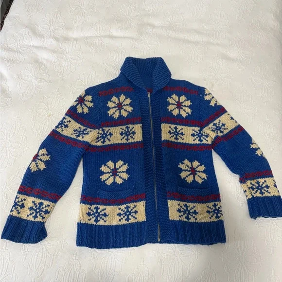 Blue Snowflake Knit Cardigan - Picture 1 of 4